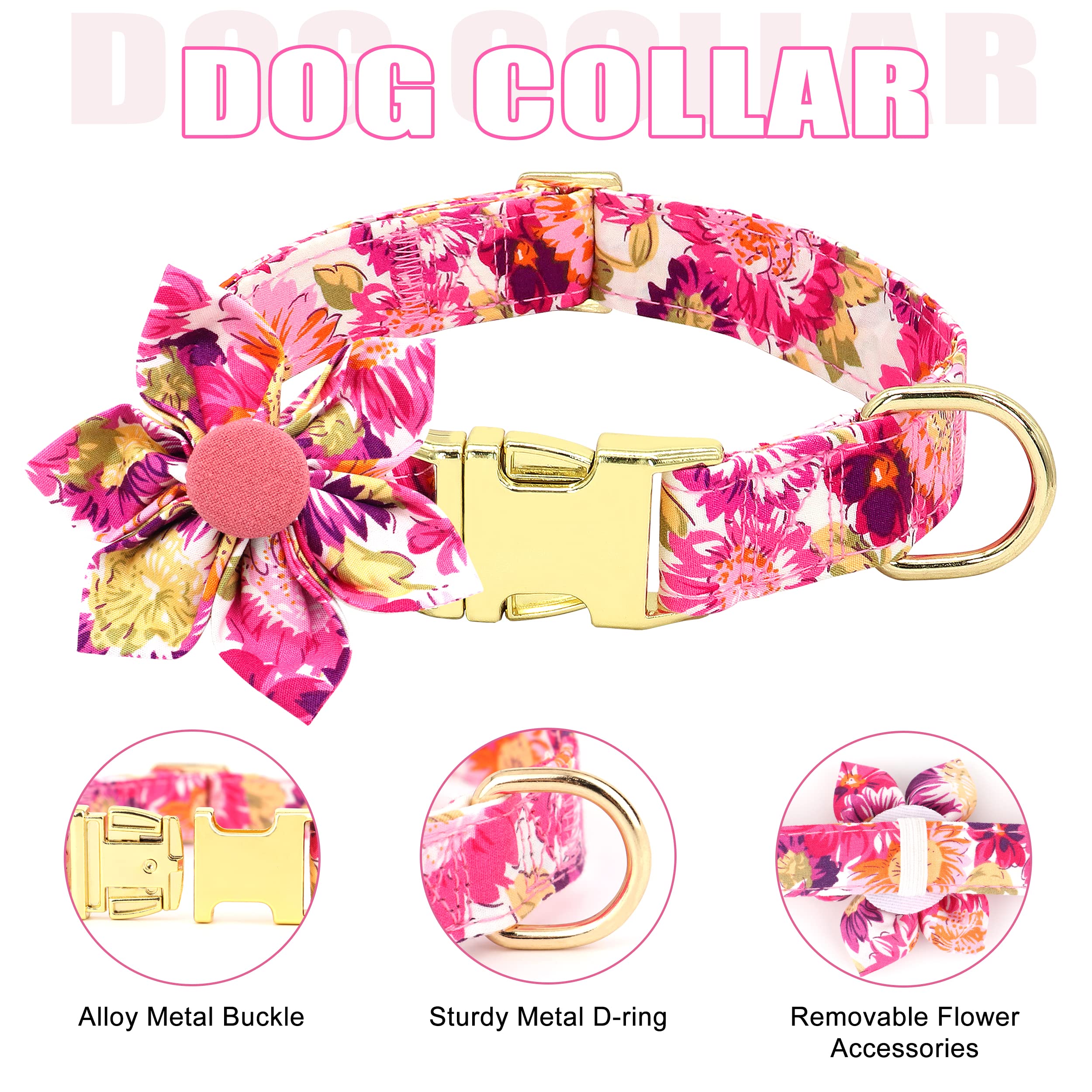 Beirui Cute Girl Dog Collars, Harnesses & Leashes Set - Adjustable Dog Collar And Leash Set With Flower - Soft Mesh Dog Vest Har